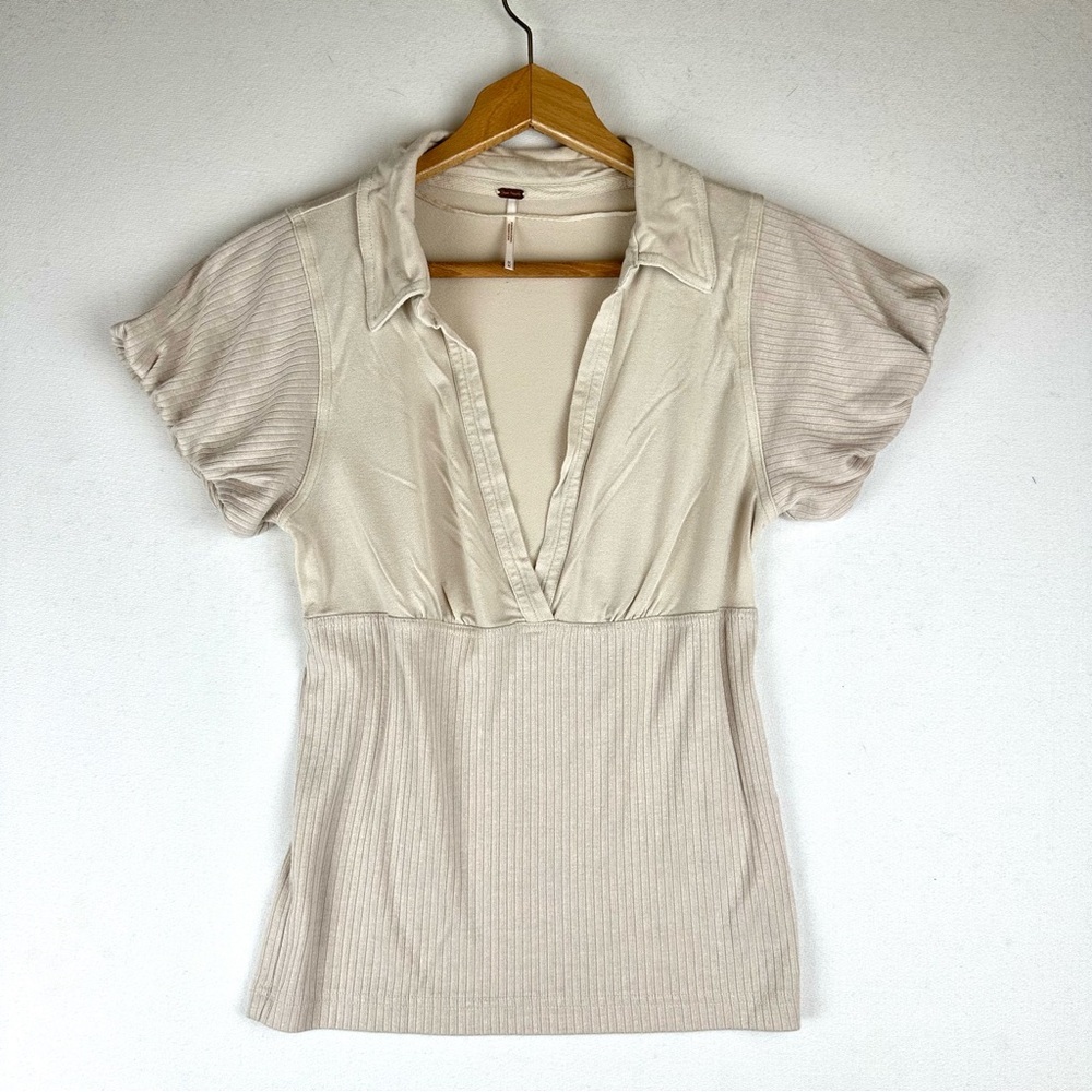 Free People Ladies Deep V Neck Ribbed Collared‎ Knit Top